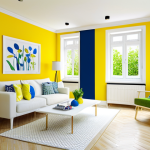 **Prompt for Color Psychology in Interiors**: 
   "A bright and spacious room featuring light colors like yellow and white, contrasted with deep blue and green accents. The atmosphere reflects tranquility and creativity, showcasing a harmonious blend of colors that evoke emotional responses."