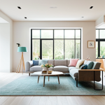 ** A bright and airy living room with modern furniture, pastel colors, and natural light. Fully clothed family enjoying the space. Safe for work, appropriate content, modest, family-friendly interior design. Perfect anatomy, correct proportions, natural pose, professional photography, high quality.

**