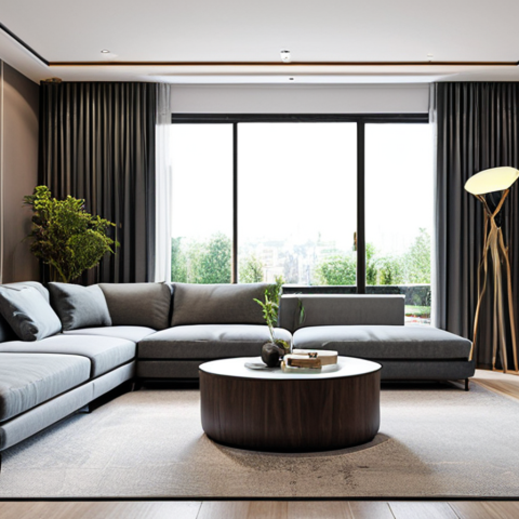 실내건축 프로젝트 완료 후 피드백 - **मॉडर्न लिविंग रूम**: "A modern living room with a comfortable sofa, a stylish coffee table, and a ...