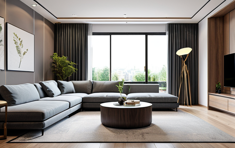 실내건축 프로젝트 완료 후 피드백 - **मॉडर्न लिविंग रूम**: "A modern living room with a comfortable sofa, a stylish coffee table, and a ...
