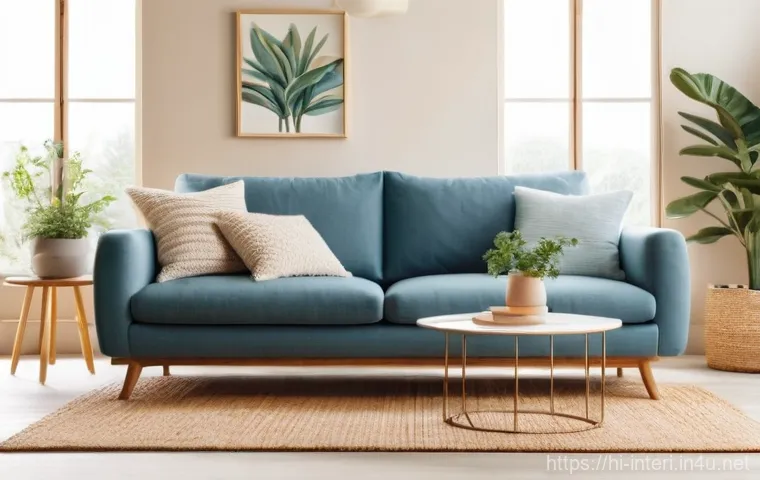 실내건축의 색채 계획과 심리학 - **Prompt 1: Serene Living Space**
"A brightly illuminated, spacious living room designed with ca...