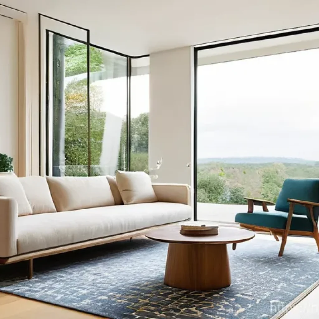 실내건축 이론과 실무의 조화 - **Prompt 1: A Harmonious Living Room with Natural Light**
"A bright and airy modern living room ...
