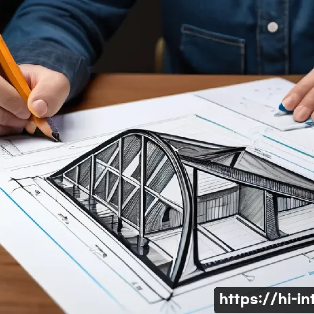 실내건축 실기 시험의 주요 포인트 - A detailed workspace scene showing a student practicing architectural design for a practical exam. T...