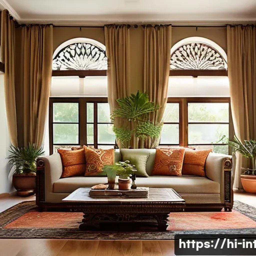 실내건축 실습에서 강조되는 포인트들 - A spacious modern living room designed for a Hindi-speaking Indian home, featuring large, heavy wood...