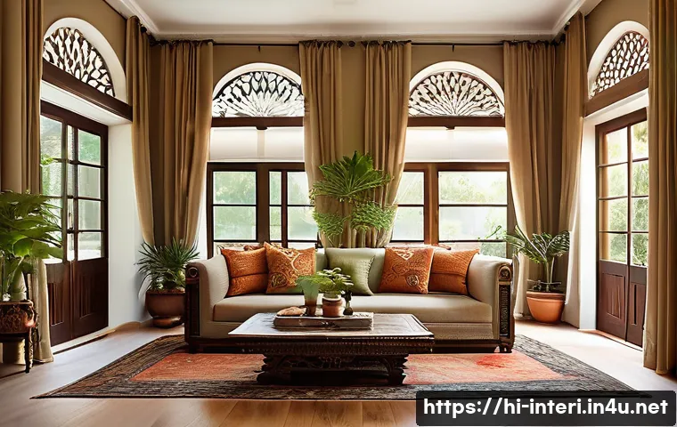실내건축 실습에서 강조되는 포인트들 - A spacious modern living room designed for a Hindi-speaking Indian home, featuring large, heavy wood...