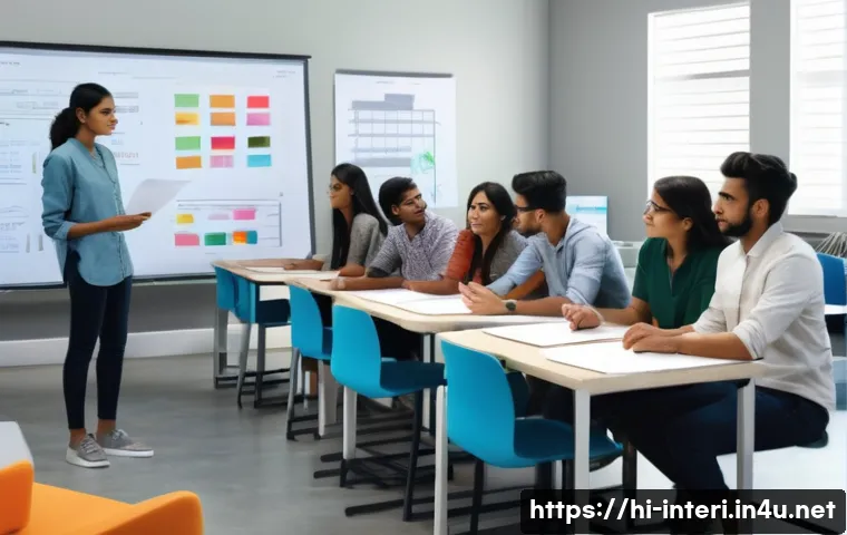 실내건축 자격증과 취업 연계 성공 사례 - A modern interior design classroom scene featuring a diverse group of young Indian students attentiv...