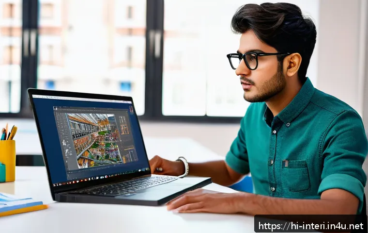 실내건축기사 자격증을 위한 추천 강의 플랫폼 - A professional indoor architecture student working on a detailed 3D CAD software model on a modern l...